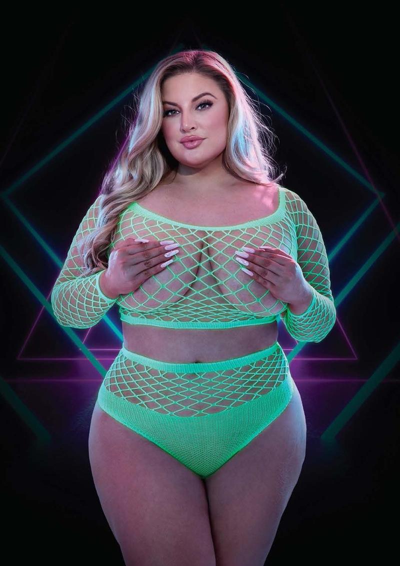 2pc Glow In The Dark Long Sleeve Crop Top and Panty - Image 3