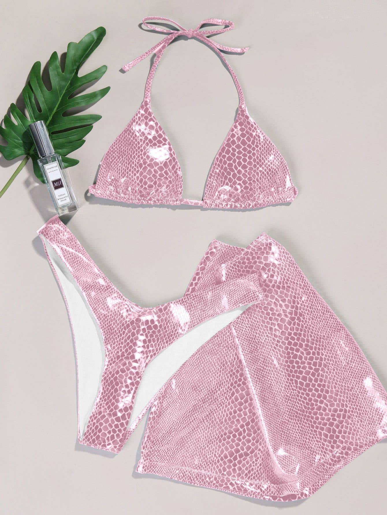 3-Piece Metallic Snake Print  Bikini Swimsuits with Cover Up - Image 23