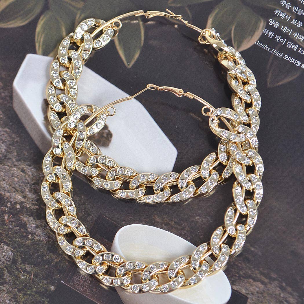3AM BY H&D ACCESSORIES - 80mm Stoned Chain Hoop Earring - Image 2