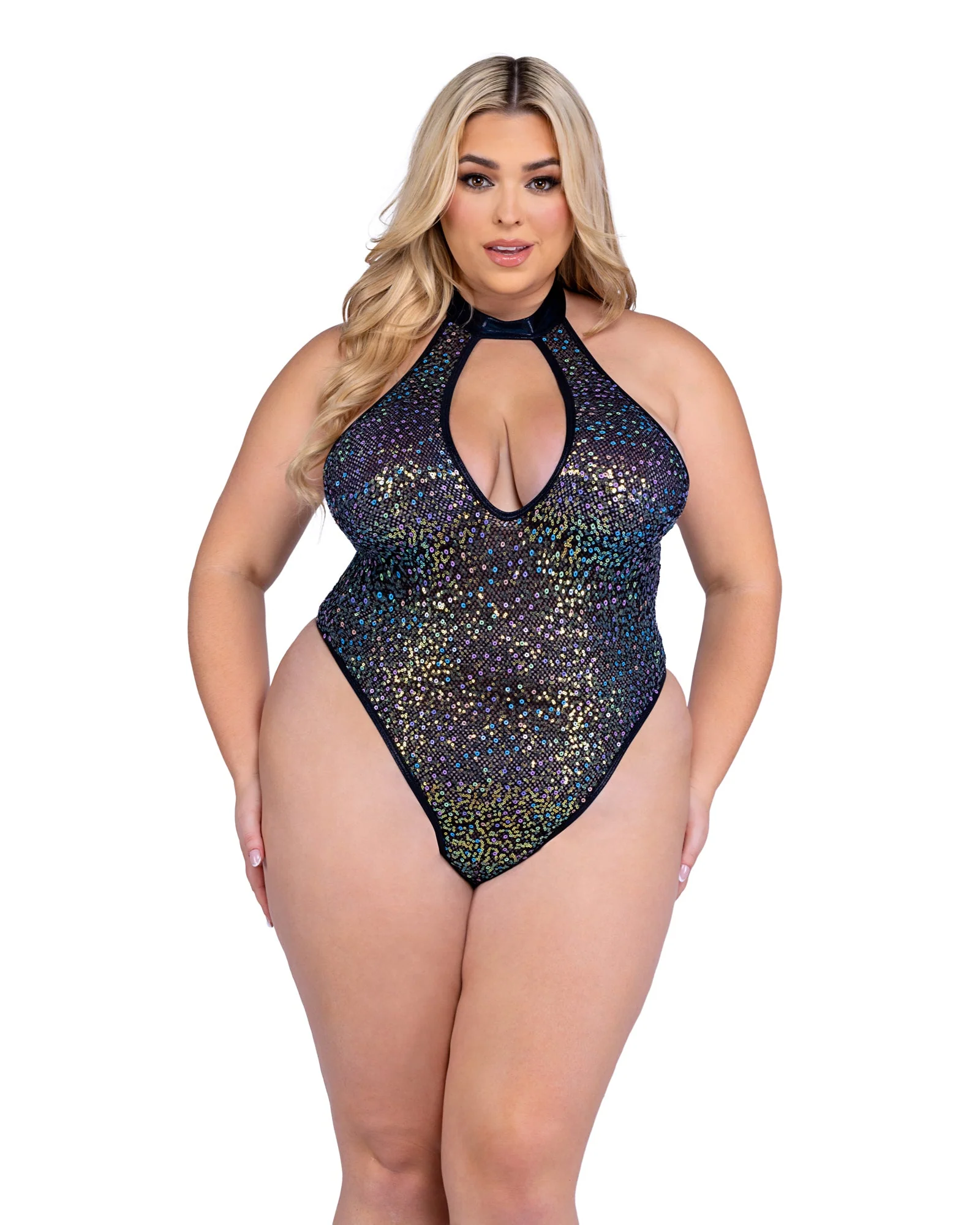 6431 - Sequin Fishnet Keyhole Romper - Image 3