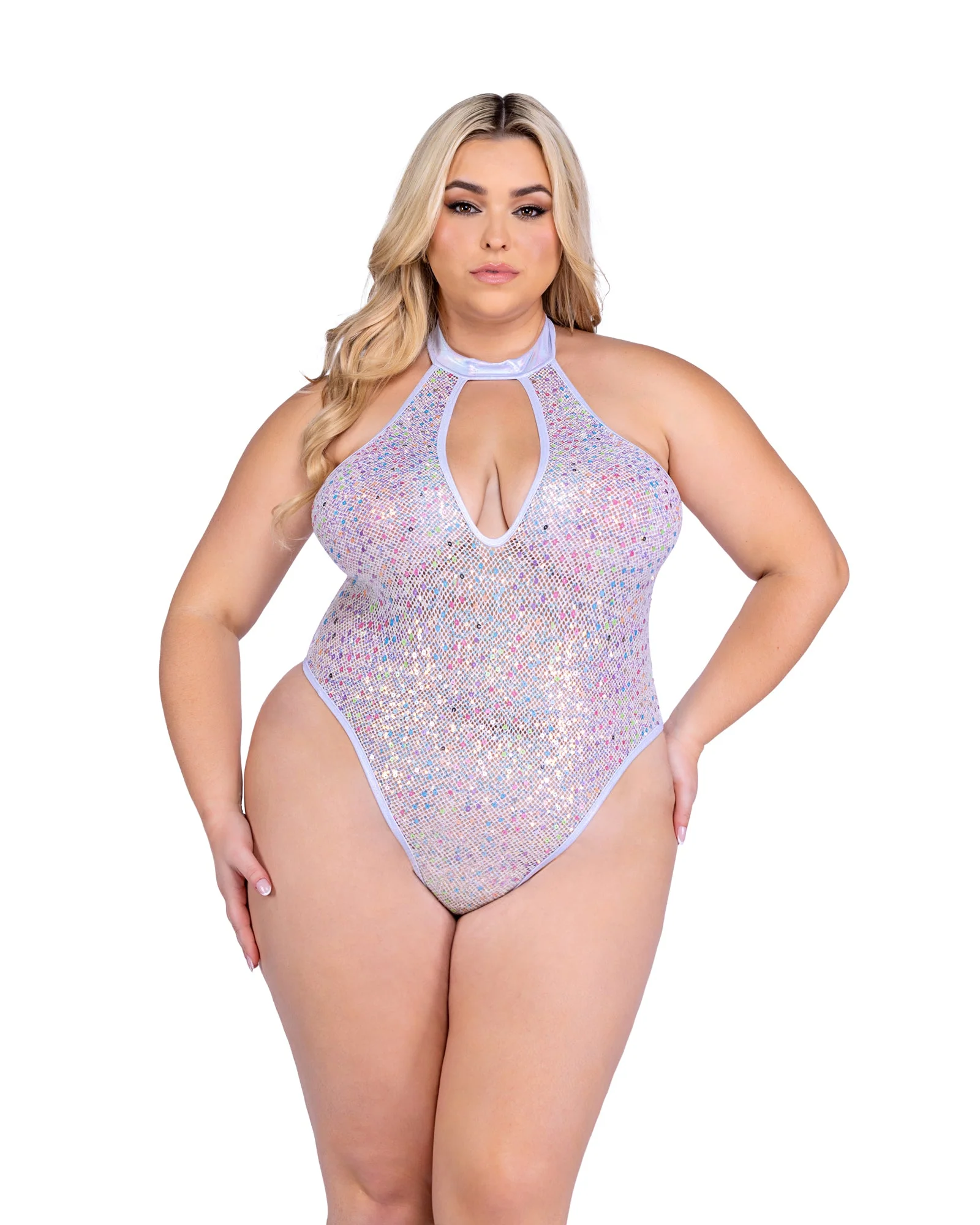 6431 - Sequin Fishnet Keyhole Romper - Image 7