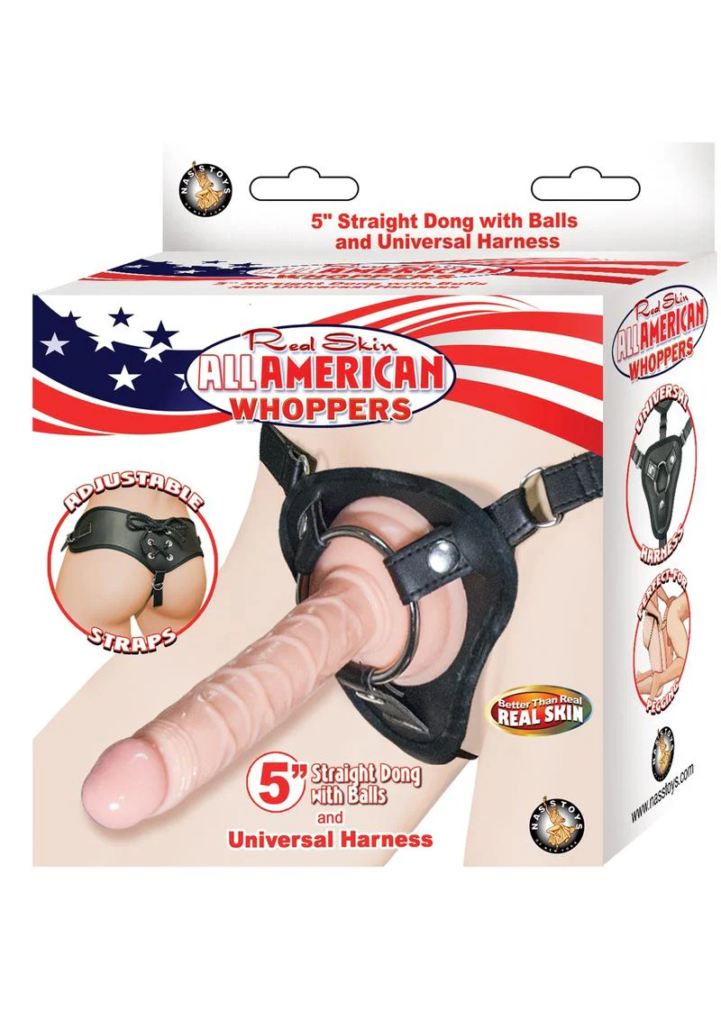 All American Whoppers Realskin Straight Dildo and Universal Harness - Image 2