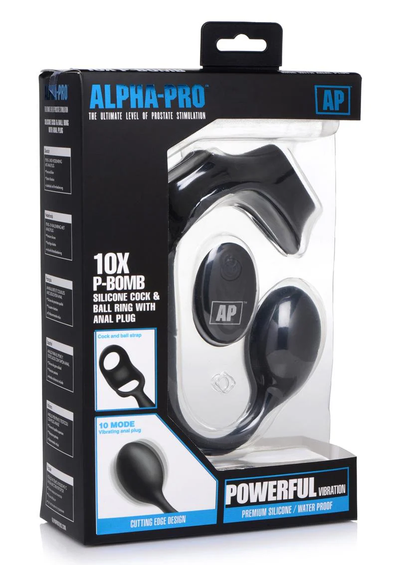 Alpha Pro 10x P-Bomb Silicone Rechargeable Cock and Ball Ring with Plug and Remote Control - Image 2