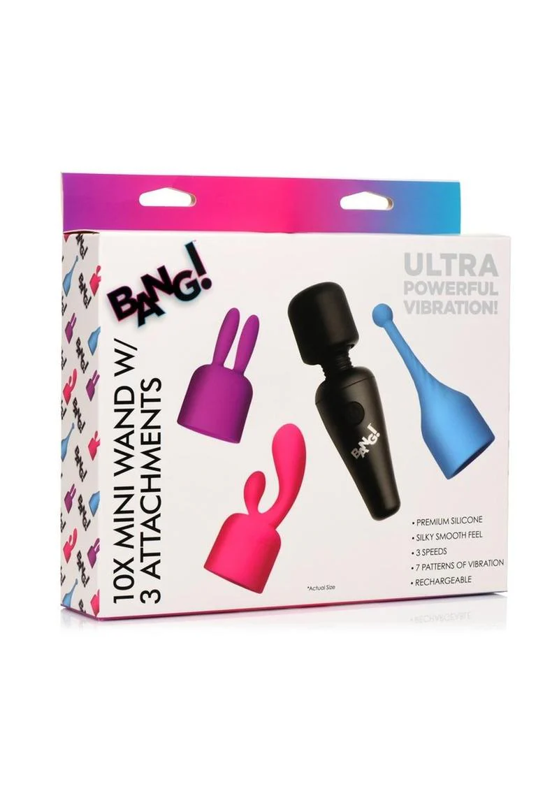 Bang! 10x Mini Wand Set Rechargeable Silicone Vibrator with 3 Attachments - Image 2