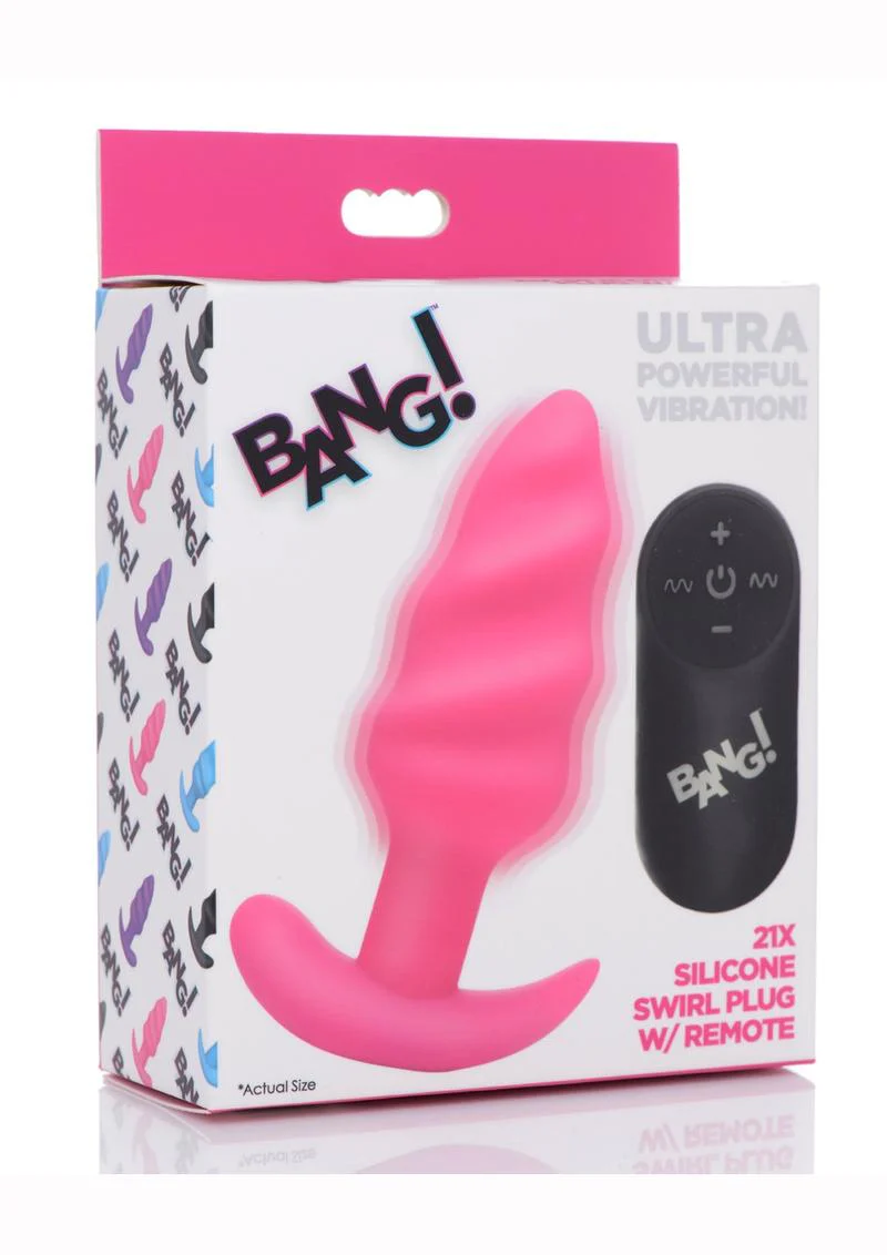 Bang! 21x Vibrating Silicone Rechargeable Swirl Butt Plug with Remote Control - Image 10