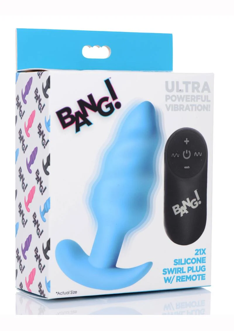 Bang! 21x Vibrating Silicone Rechargeable Swirl Butt Plug with Remote Control - Image 6