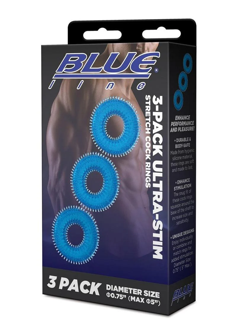 Blue Line Ultra-Slim Stretch Cock Rings - Image 2