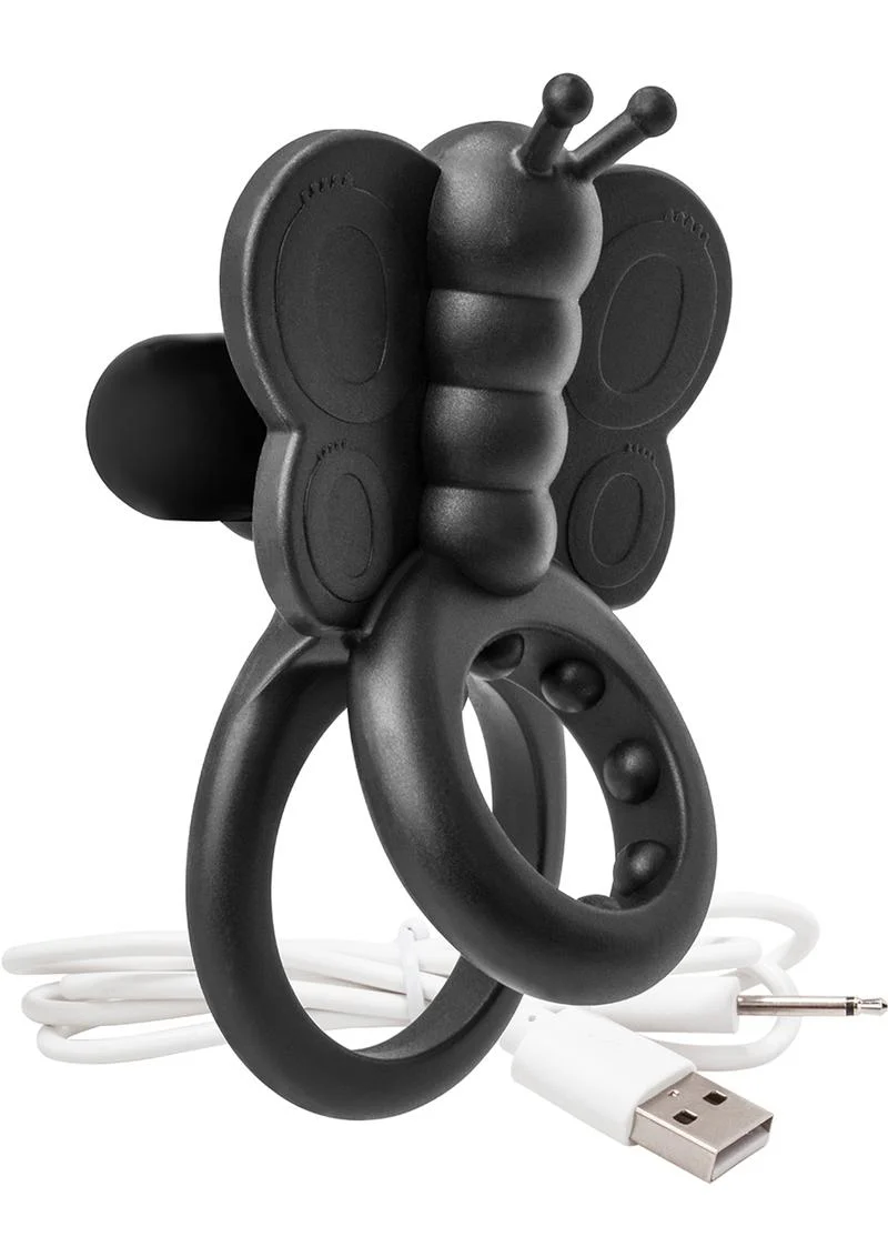 Charged Monarch USB Rechargeable Butterfly Vibe Silicone Cock Ring Waterproof