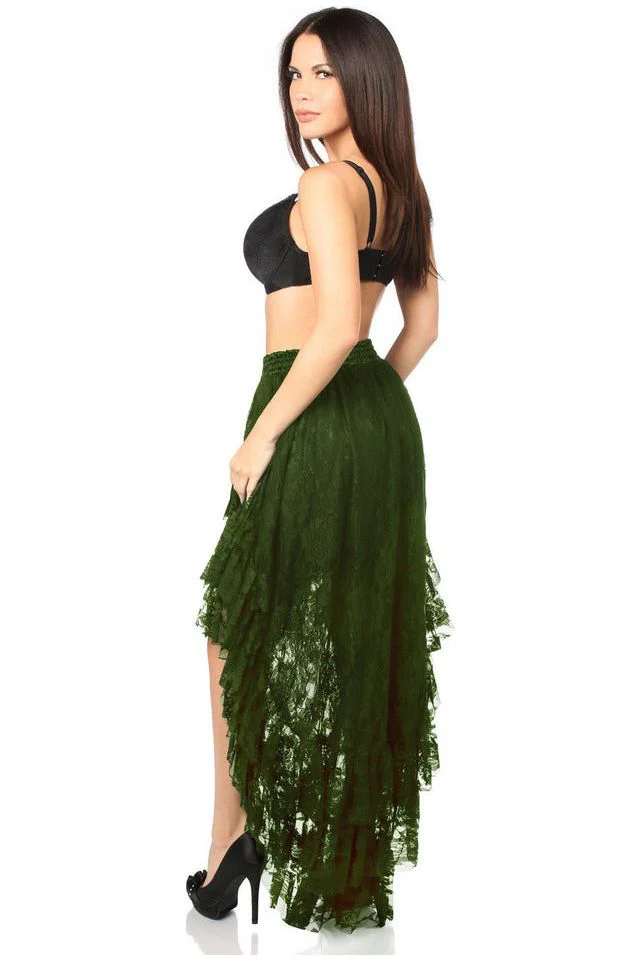 Dark Green High Low Lace Skirt - Image 2