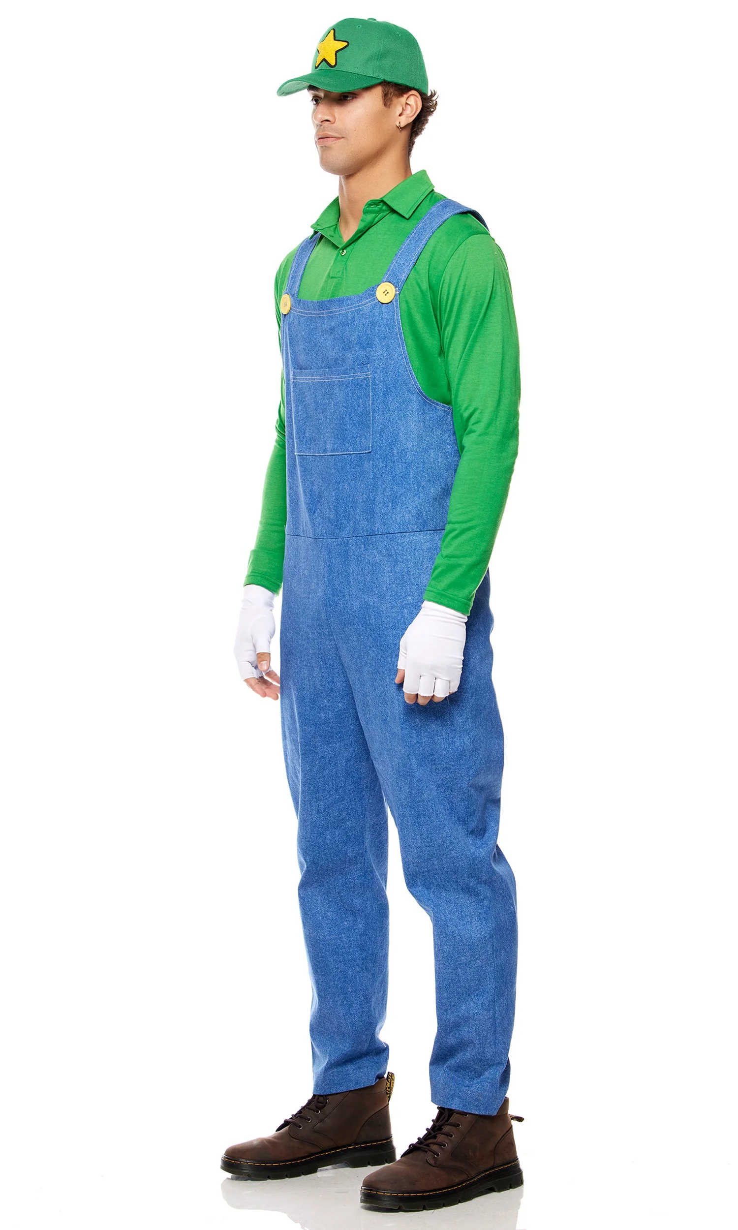 Epic Gamer Green Overalls Costume Set - Long-Sleeve Shirt, Hat, Gloves - Image 3