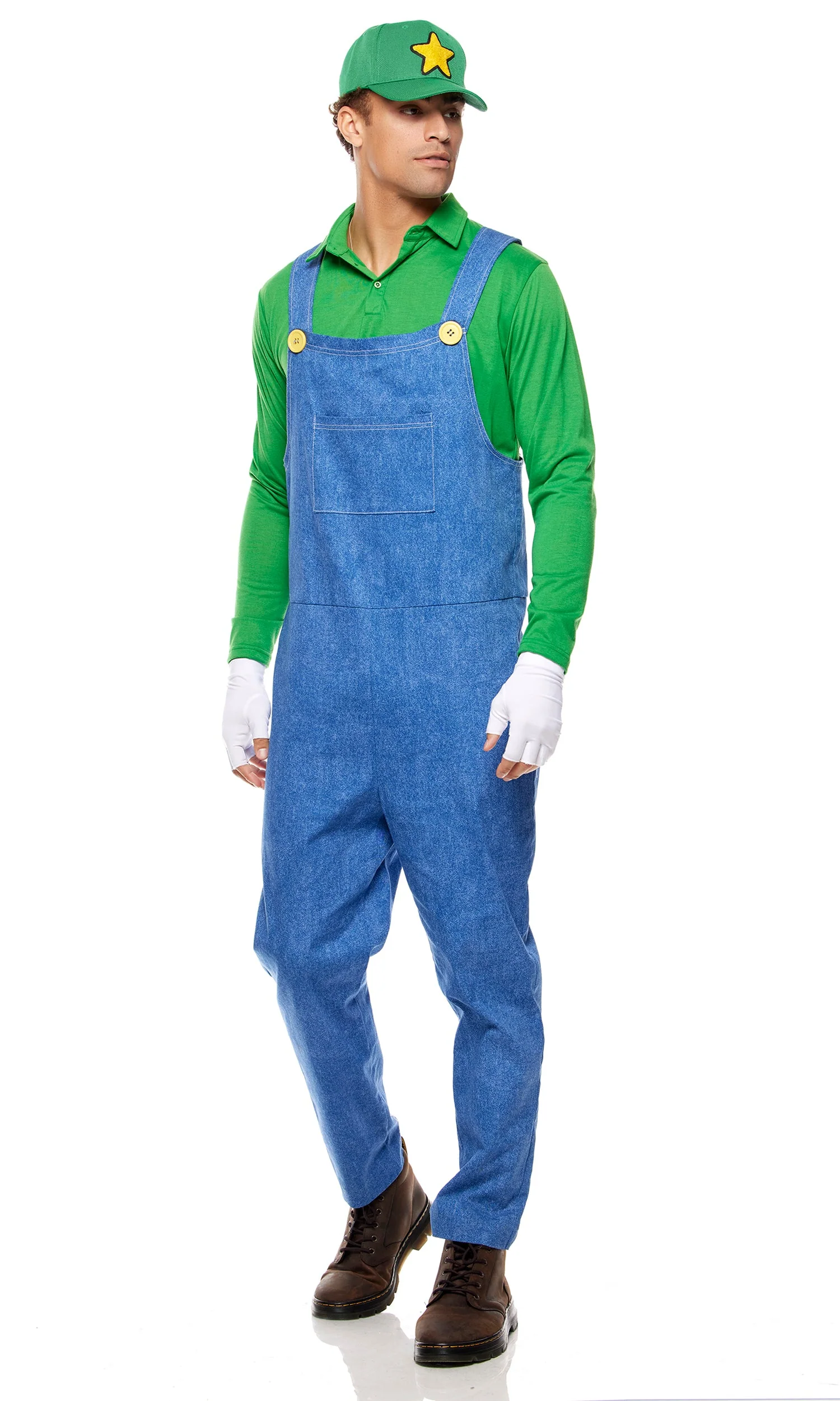 Epic Gamer Green Overalls Costume Set - Long-Sleeve Shirt, Hat, Gloves - Image 4