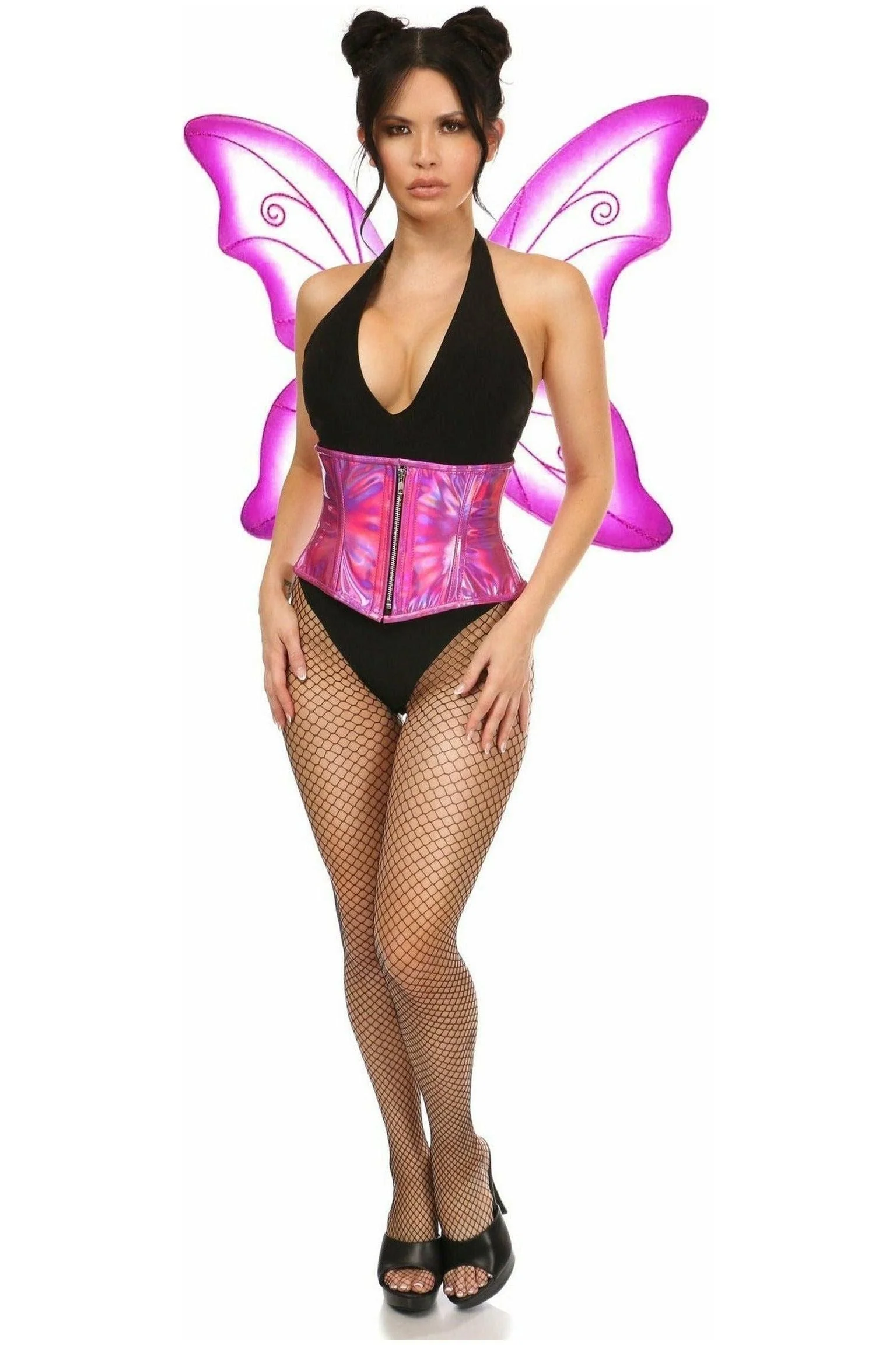 Fuchsia Pixie Fairy Corset Costume 2PC Steel Boned Holographic Fantasy Outfit