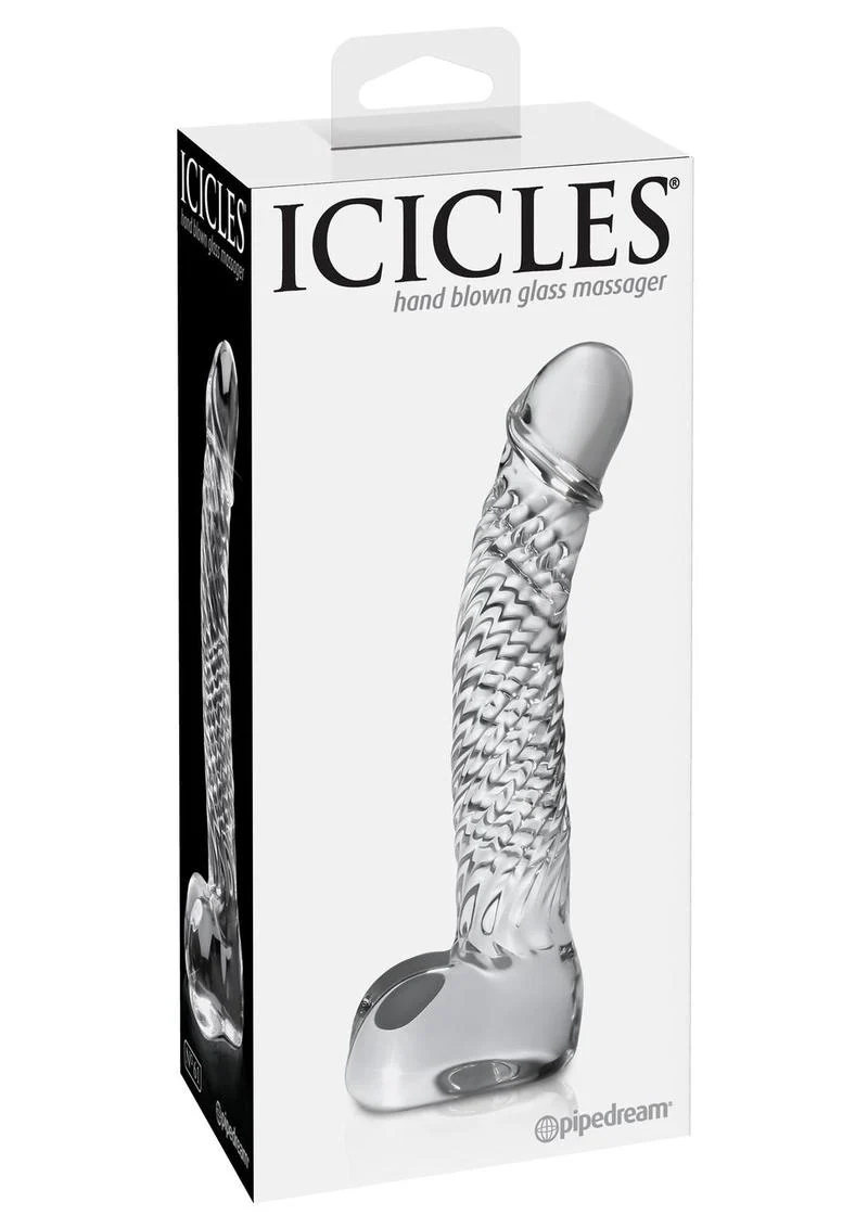 Icicles No. 61 Textured Glass G-Spot Dildo with Balls - Image 2