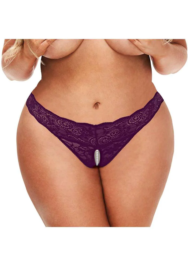 Lace and Pearls Crotchless Thong - Image 11