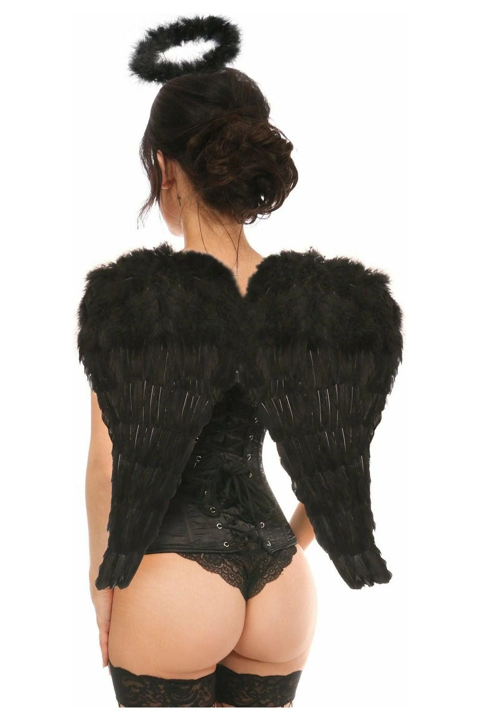 Lavish 3-Piece Sexy Midnight Angel Corset Costume with Wings Halo - Image 4