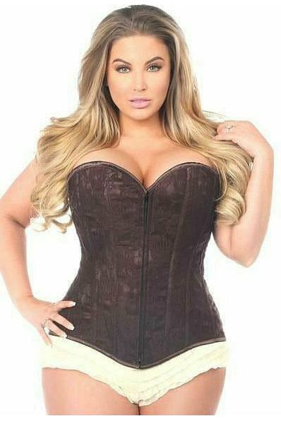 Lavish Dark Brown Lace Overbust Corset w/Zipper - Image 5