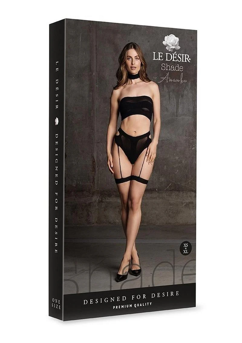 Le Desir Shade Ananke Xii Three Piece with Choker, Bandeau Top and Pantie with Garters - Image 2
