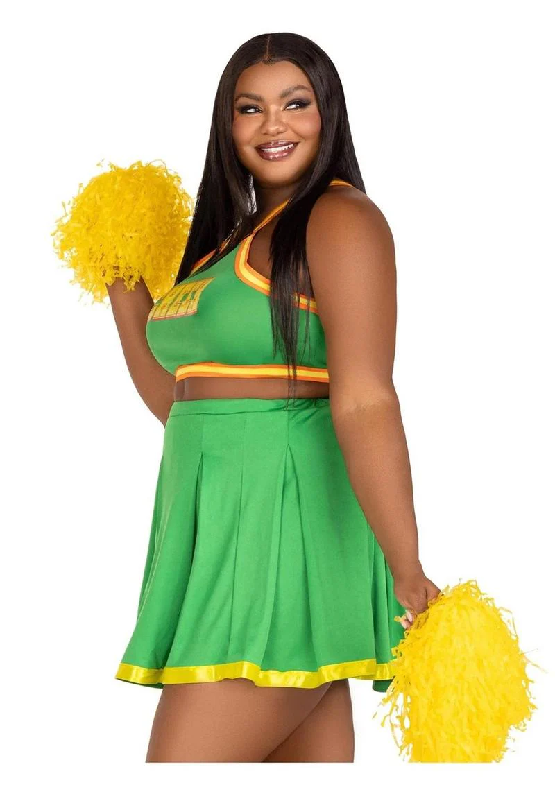 Leg Avenue Bring It Baddie Set Top with Cheer Logo, Pleated Skirt and Pom Pom (3 Piece) - 1x/2x - Image 2