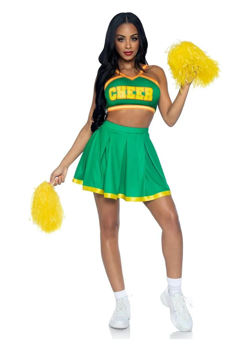 Leg Avenue Bring It Baddie Set Top with Cheer Logo, Pleated Skirt and Pom Pom - Image 3