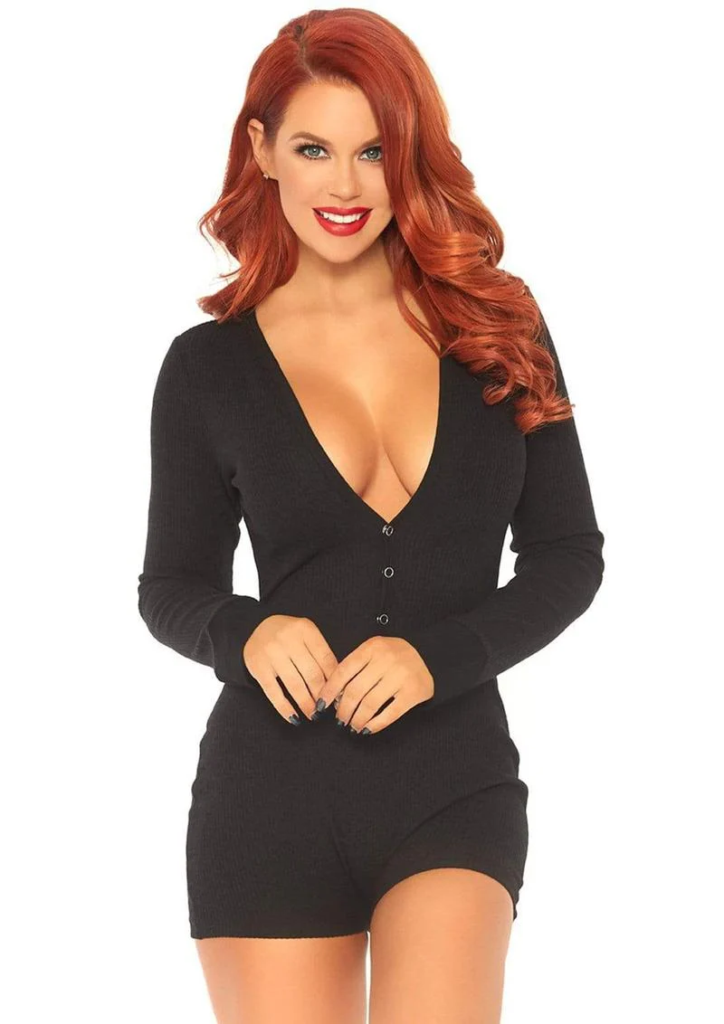 Leg Avenue Brushed Rib Romper Long Johns with Cheeky Snap Closure Back Flap - Image 10