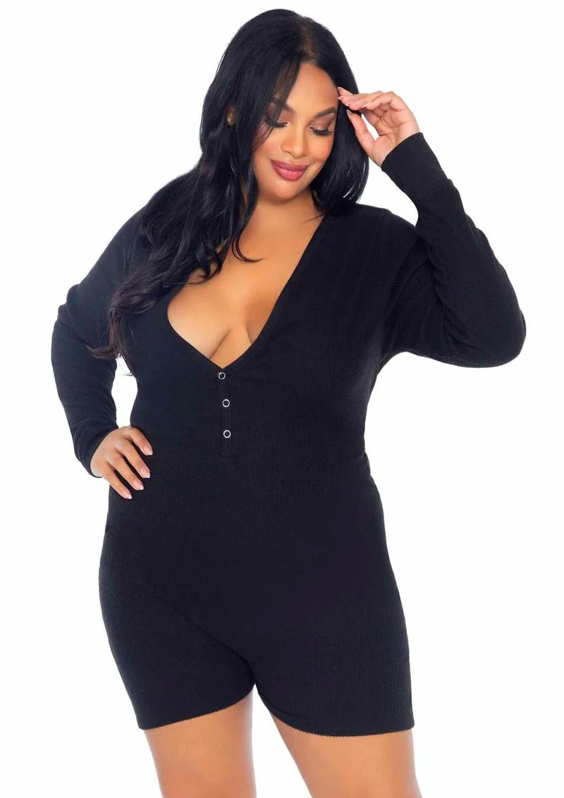 Leg Avenue Brushed Rib Romper Long Johns with Cheeky Snap Closure Back Flap - Image 11