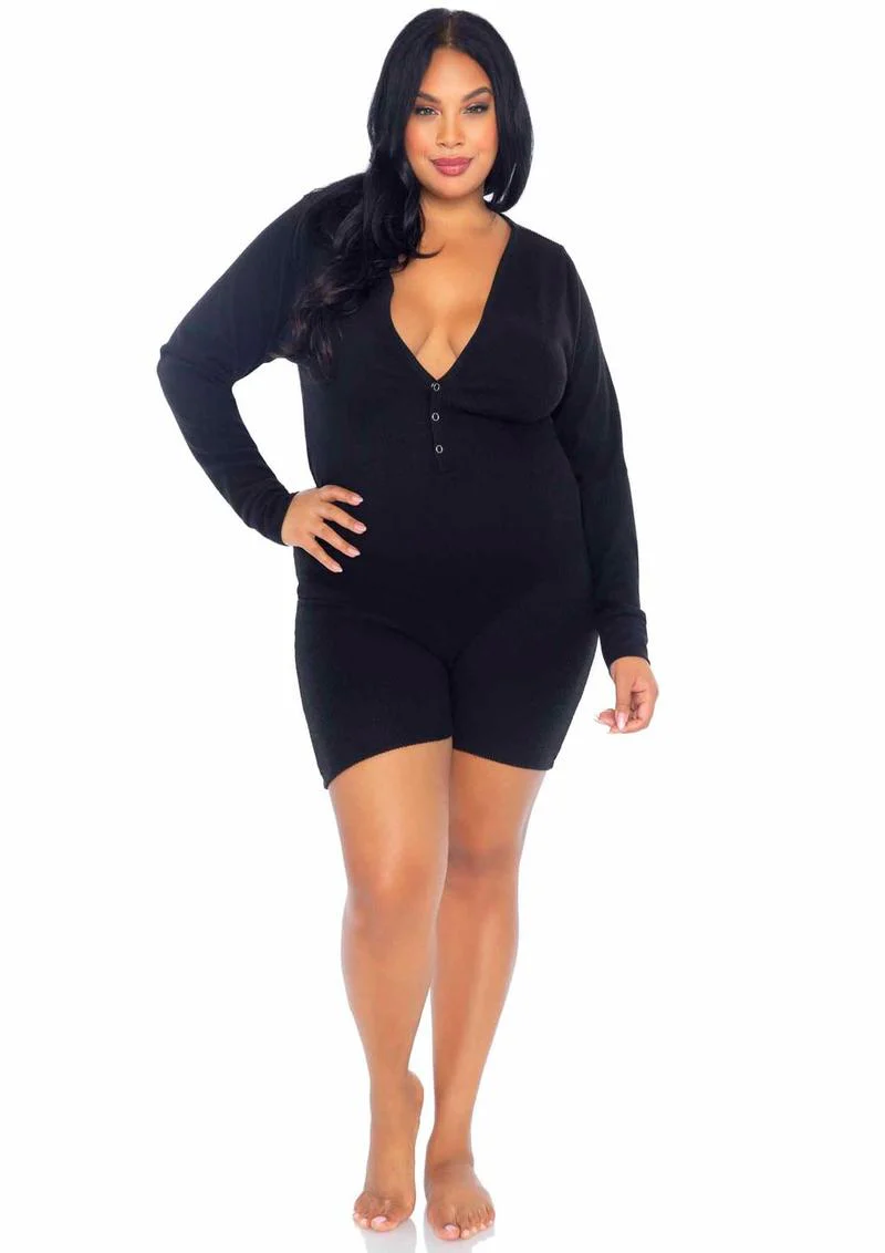Leg Avenue Brushed Rib Romper Long Johns with Cheeky Snap Closure Back Flap - Image 13