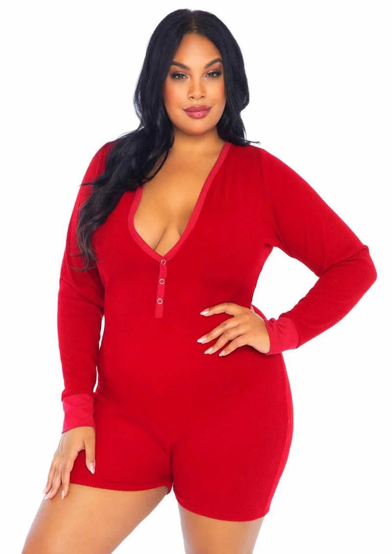 Leg Avenue Brushed Rib Romper Long Johns with Cheeky Snap Closure Back Flap - Image 14