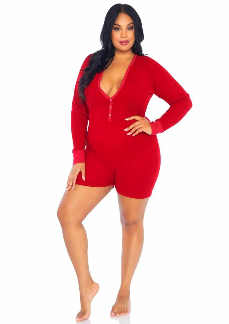 Leg Avenue Brushed Rib Romper Long Johns with Cheeky Snap Closure Back Flap - Image 16