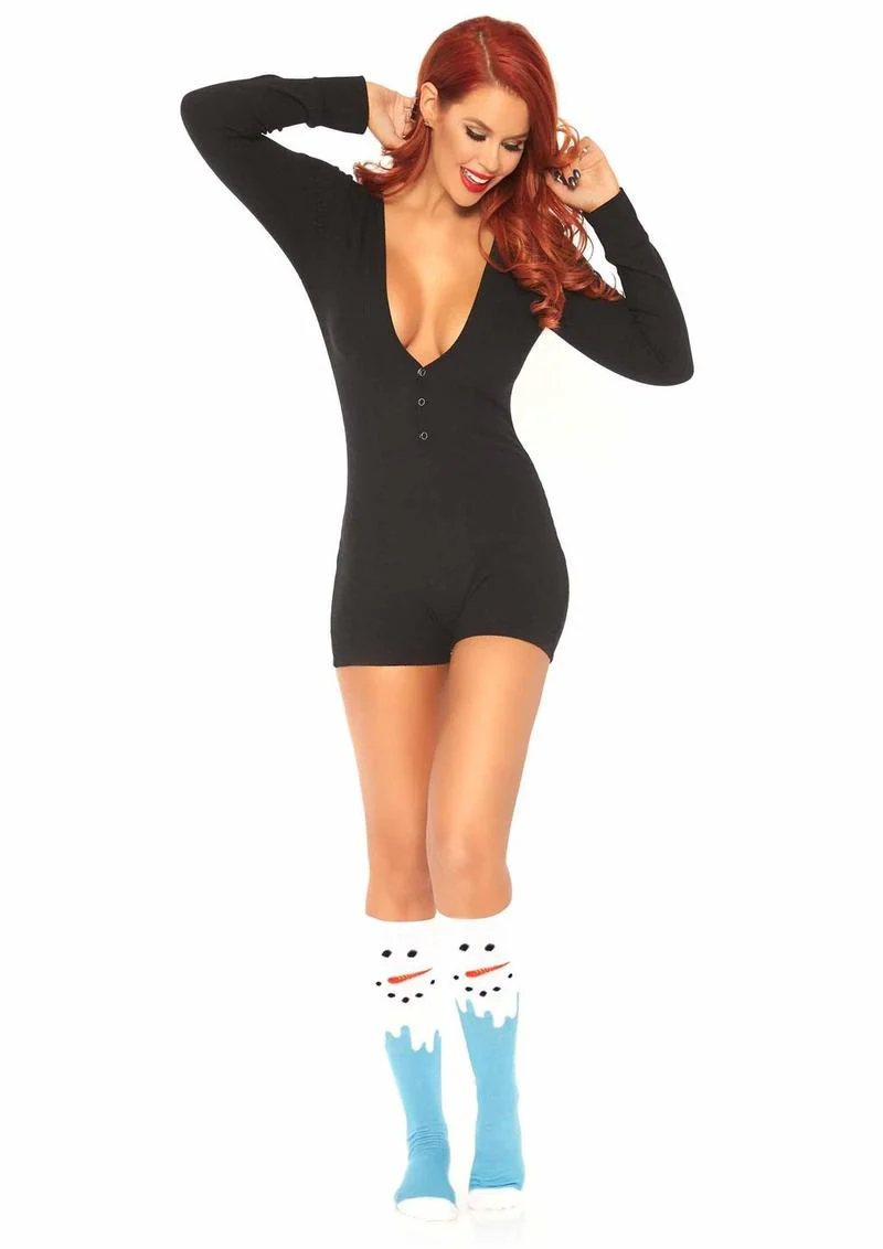 Leg Avenue Brushed Rib Romper Long Johns with Cheeky Snap Closure Back Flap - Image 9