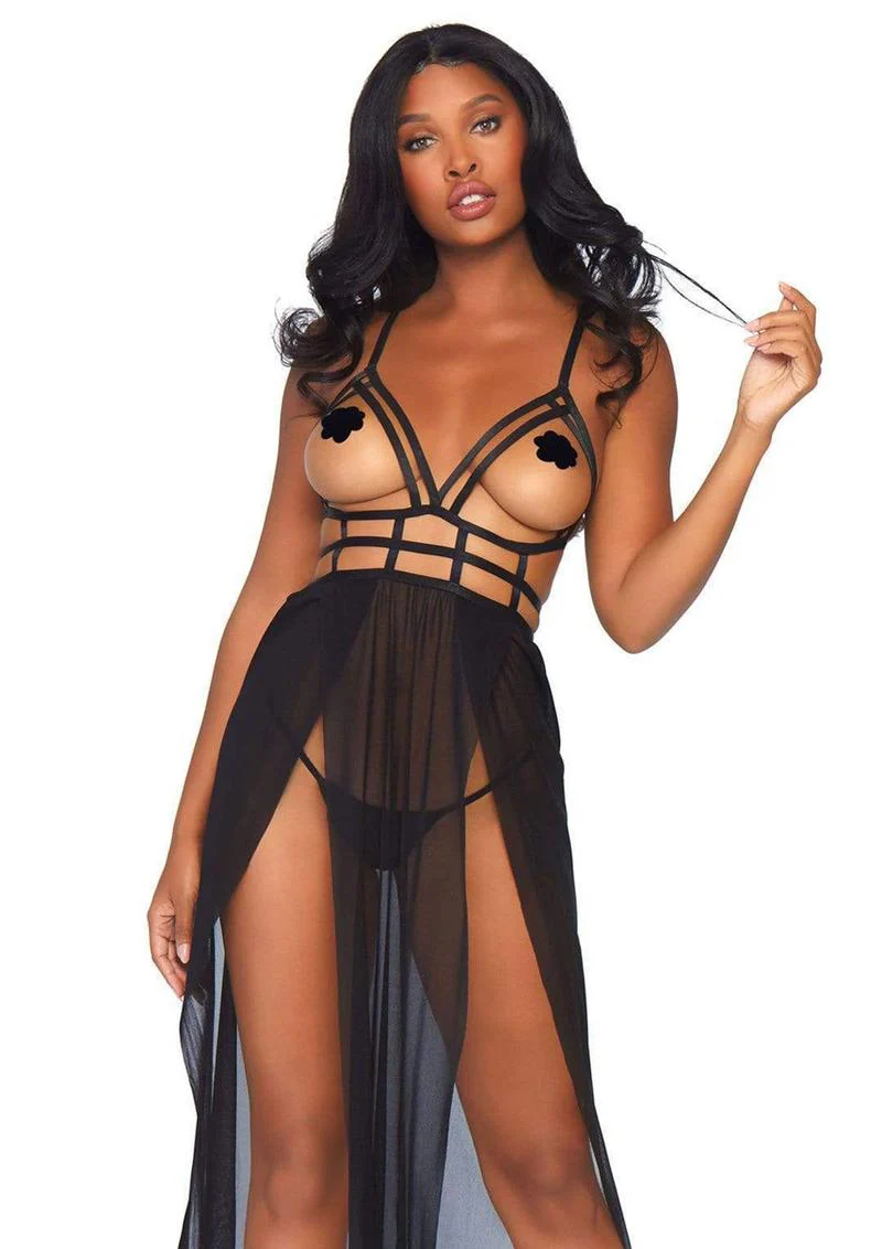 Leg Avenue Cage Strap Open Bodice Maxi Dress and Matching G-String - Image 3