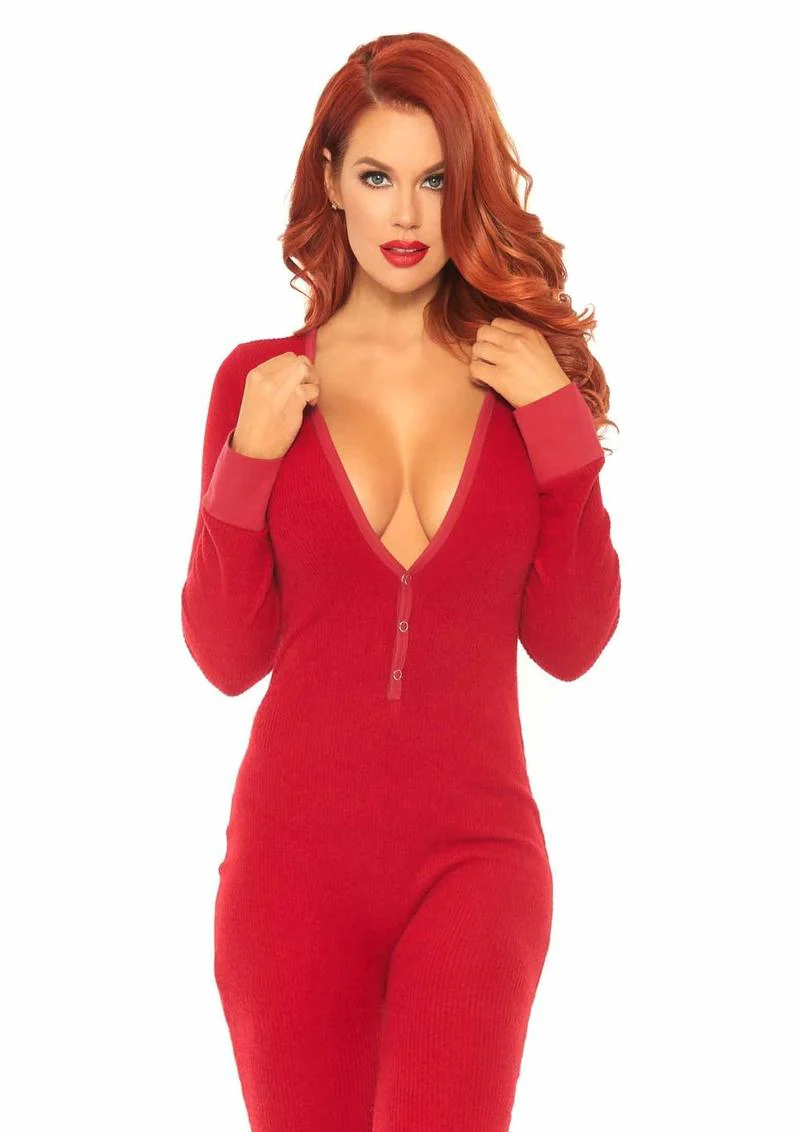 Leg Avenue Cozy Brushed Rib Long Johns with Cheeky Snap Closure Back Flap - Image 5