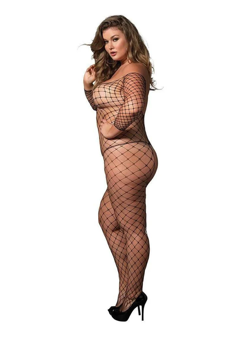 Leg Avenue Fence Net Off The Shoulder Long Sleeved Bodystocking - Image 2