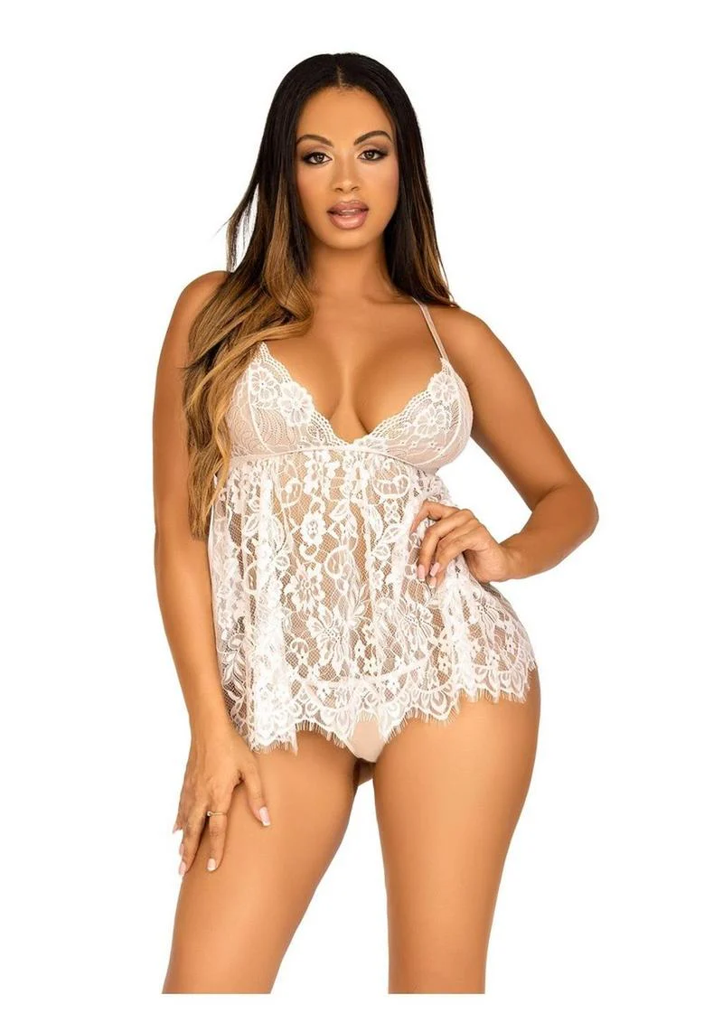 Leg Avenue Floral Lace Babydoll with Eyelash Lace Scalloped Hem Adjustable Cross-Over Straps and G-String Panty - Image 12