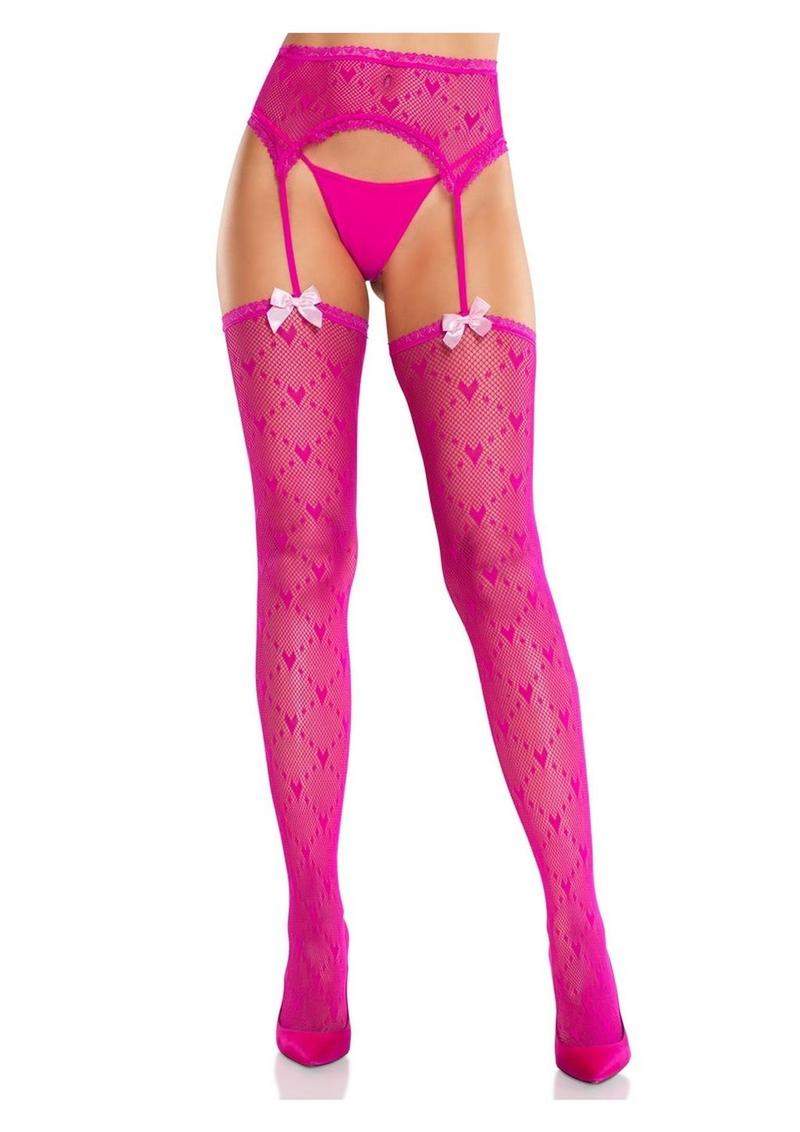 Leg Avenue Heart Lace Trimmed Heart Net Stockings with Attached Garter Belt - Image 5