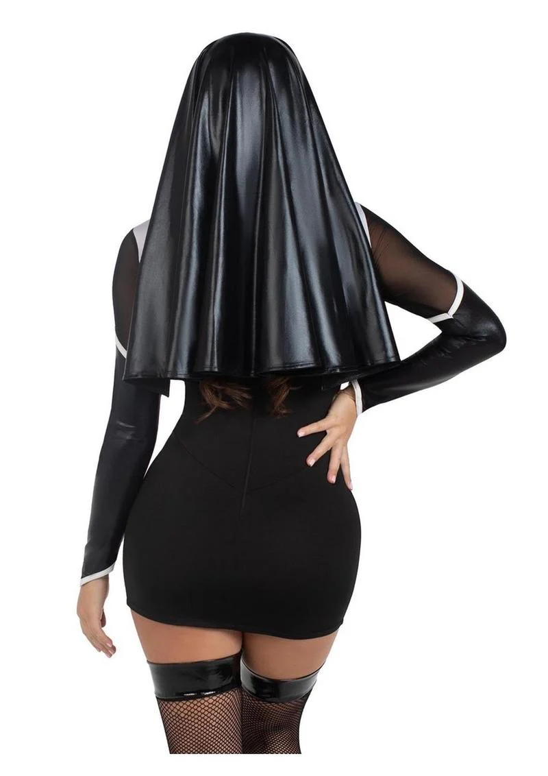 Leg Avenue Holy Hottie Set Boned Garter Dress with Cross Accents and Nun Habit - Image 3