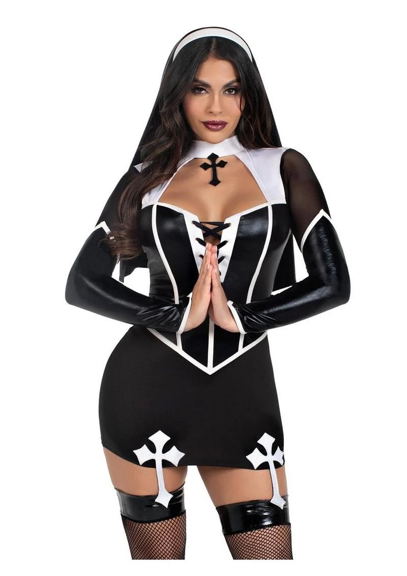 Leg Avenue Holy Hottie Set Boned Garter Dress with Cross Accents and Nun Habit - Image 5