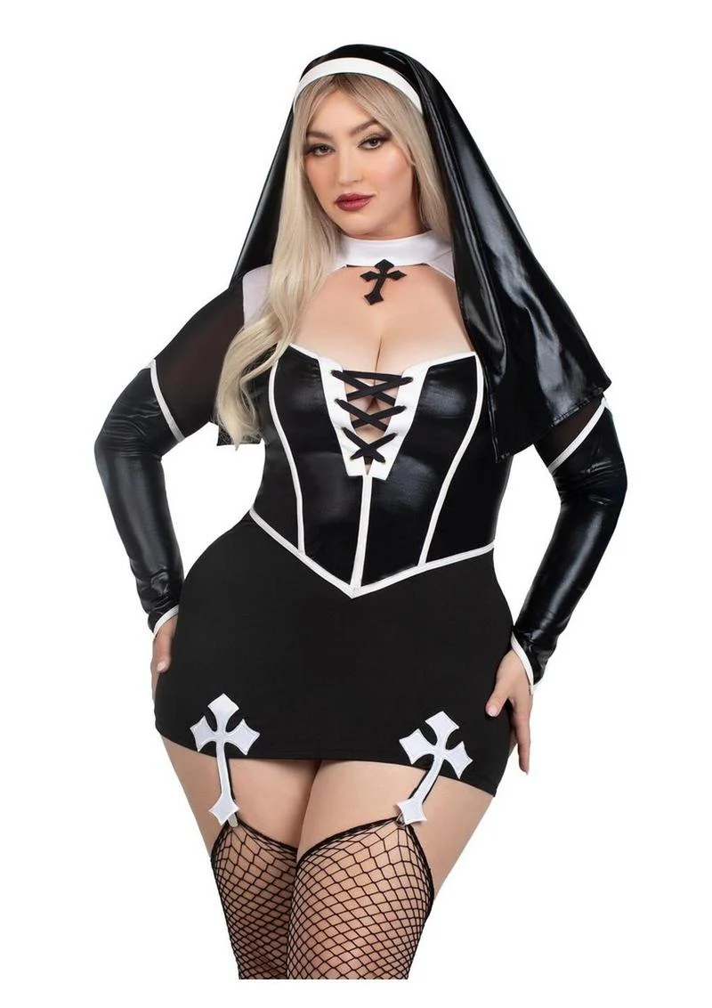 Leg Avenue Holy Hottie Set Boned Garter Dress with Cross Accents and Nun Habit - Image 8
