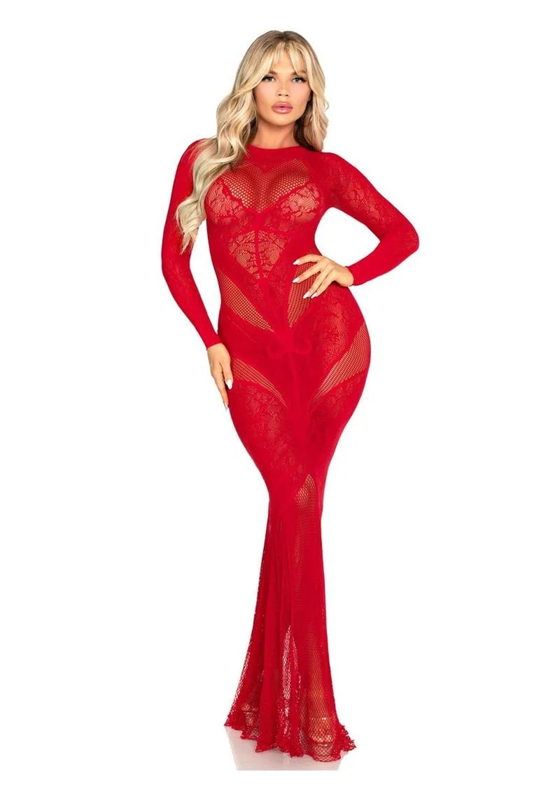 Leg Avenue Lace and Net Body Con Gown with Heart Keyhole Detail - Image 5