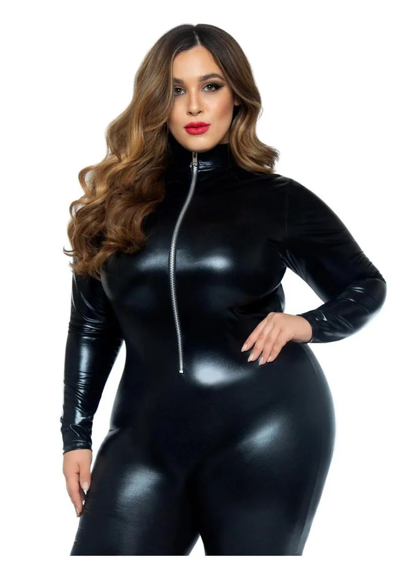 Leg Avenue Lame Zipper Front Cat Suit - 1x/2x - Image 2