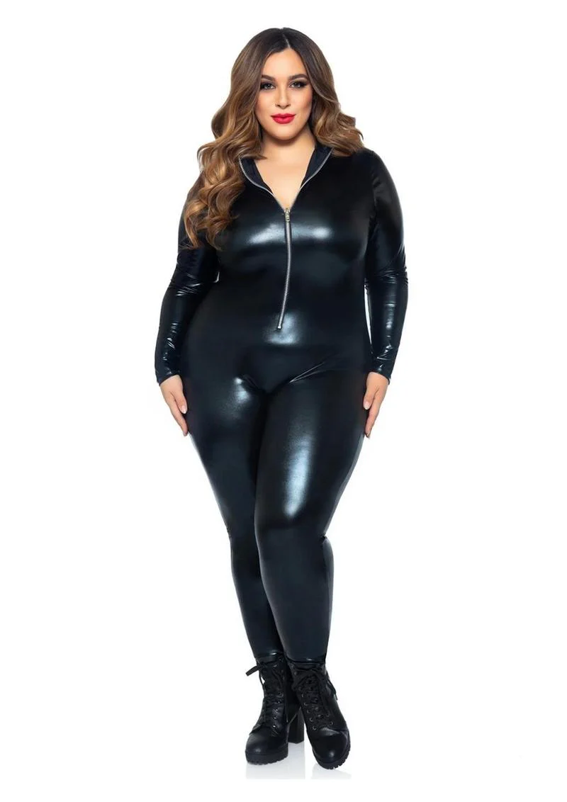 Leg Avenue Lame Zipper Front Cat Suit - 1x/2x - Image 4