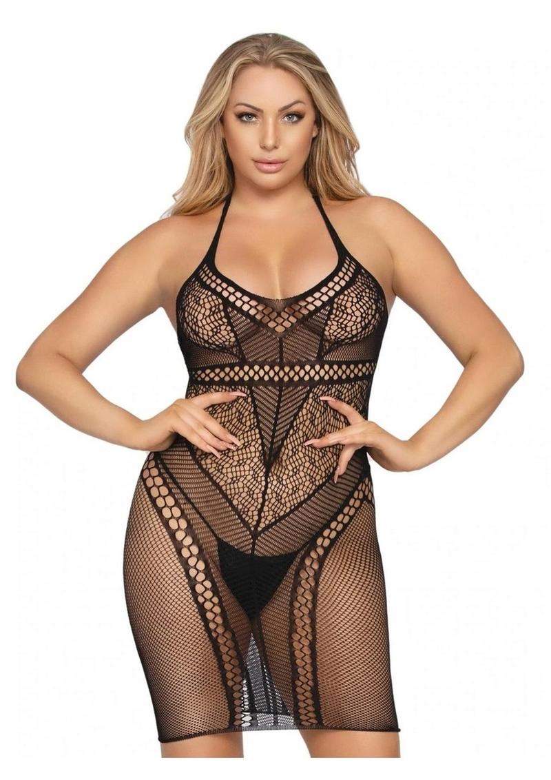 Leg Avenue Multi Net Halter Mini Dress.