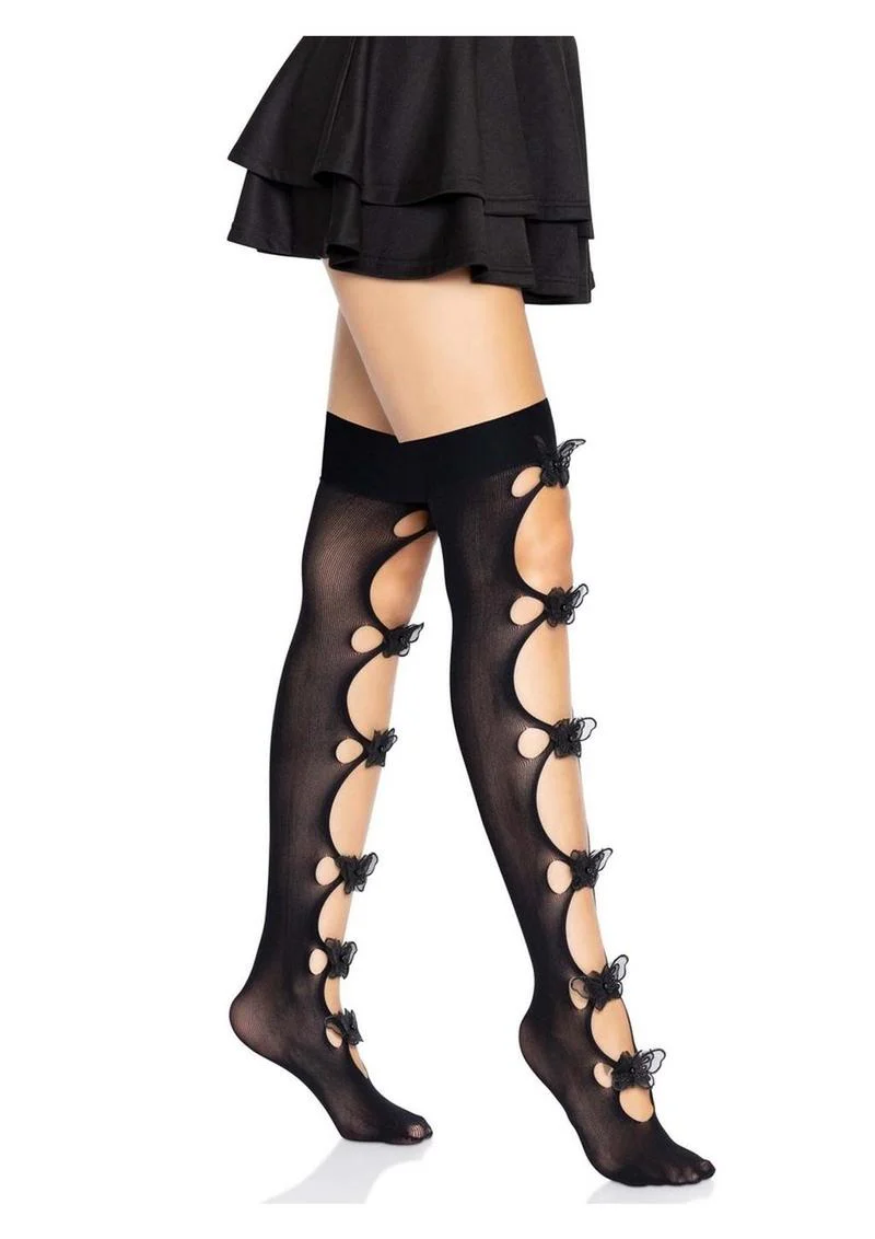Leg Avenue Opaque Net Cut-Out Butterfly Applique Thigh Highs - Image 3