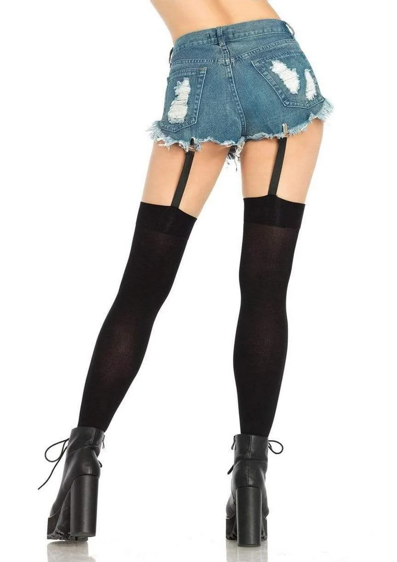 Leg Avenue Opaque Thigh Highs with Attached Clip Garter - Image 3