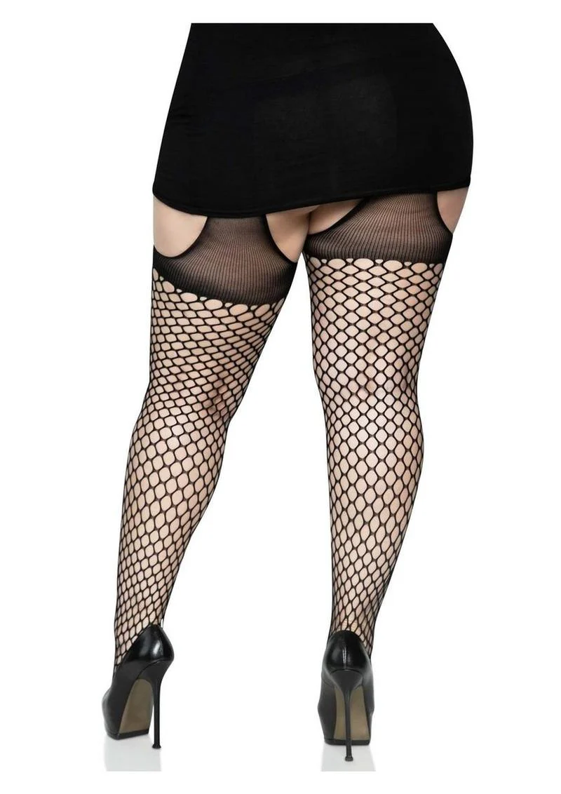 Leg Avenue Oval Net Suspender Hose with Opaque Top - Image 4