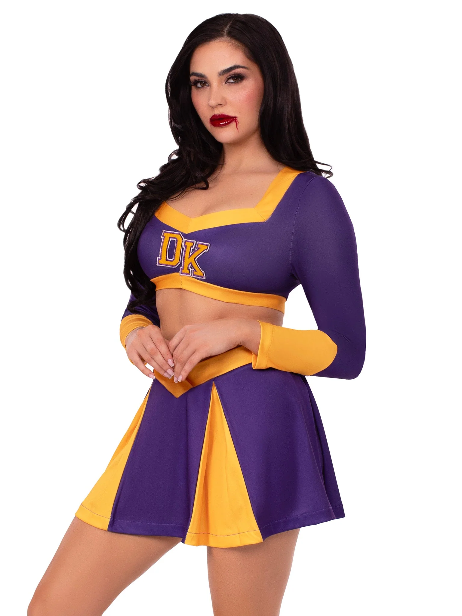 Purple Cheer Squad Slayer Costume: Killer Horror Crop Top Mini Skirt - Image 3