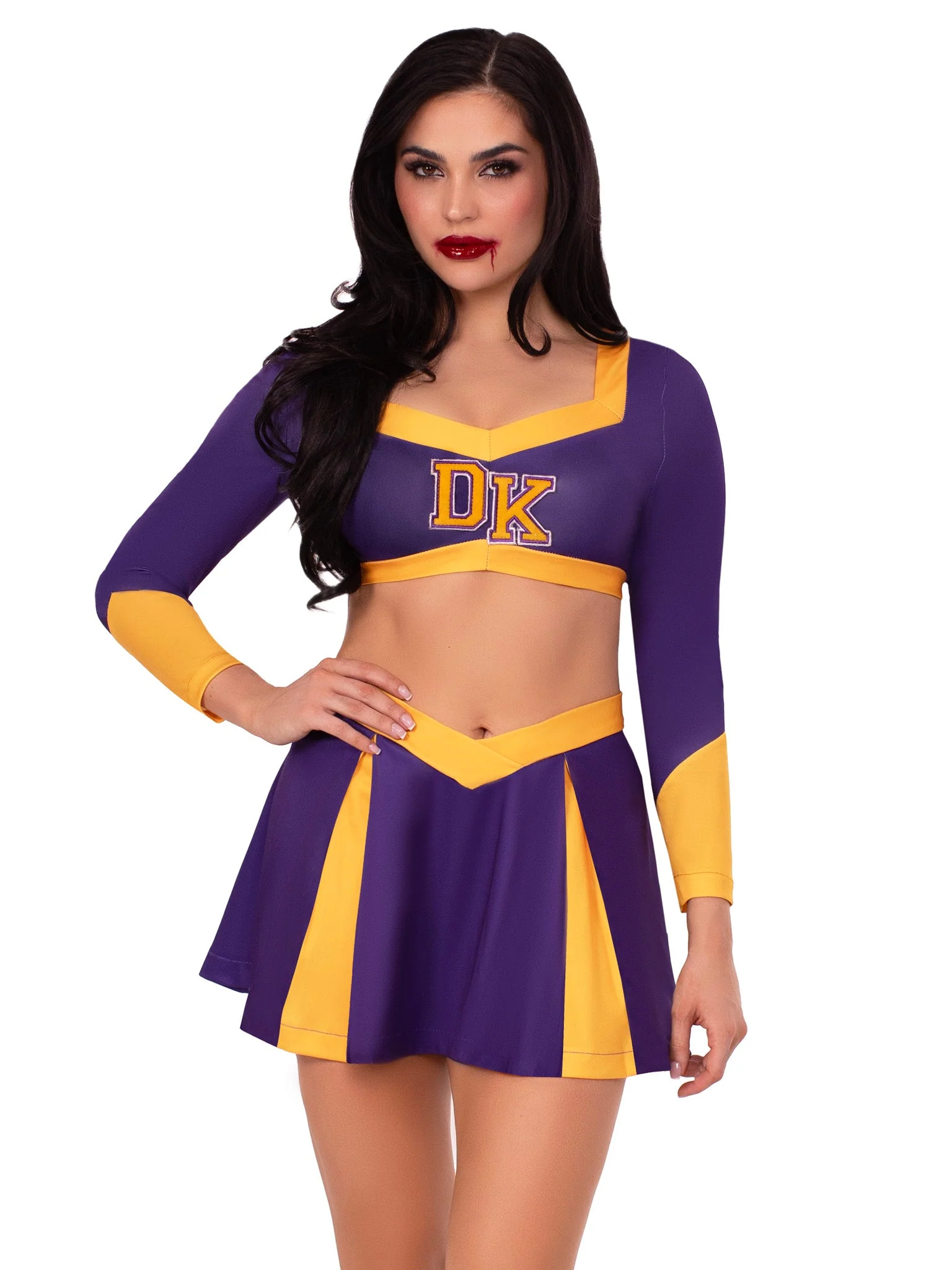 Purple Cheer Squad Slayer Costume: Killer Horror Crop Top Mini Skirt - Image 4