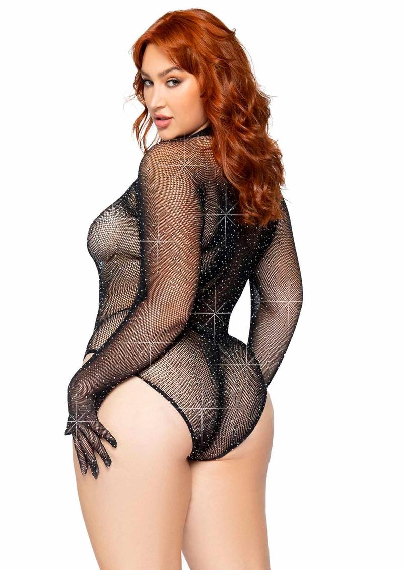 Leg Avenue Rhinestone Fishnet Gloved Bodysuit with Snap Crotch - Image 2