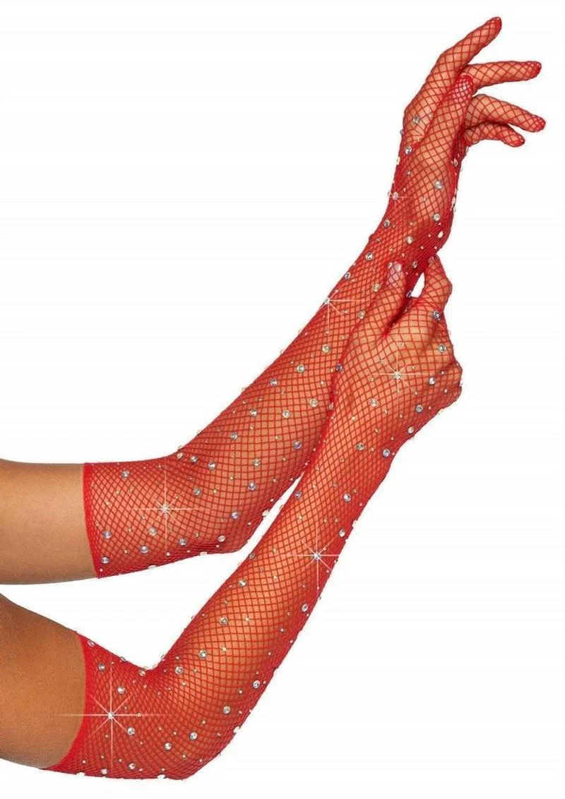 Leg Avenue Rhinestone Fishnet Opera Length Gloves - Image 2