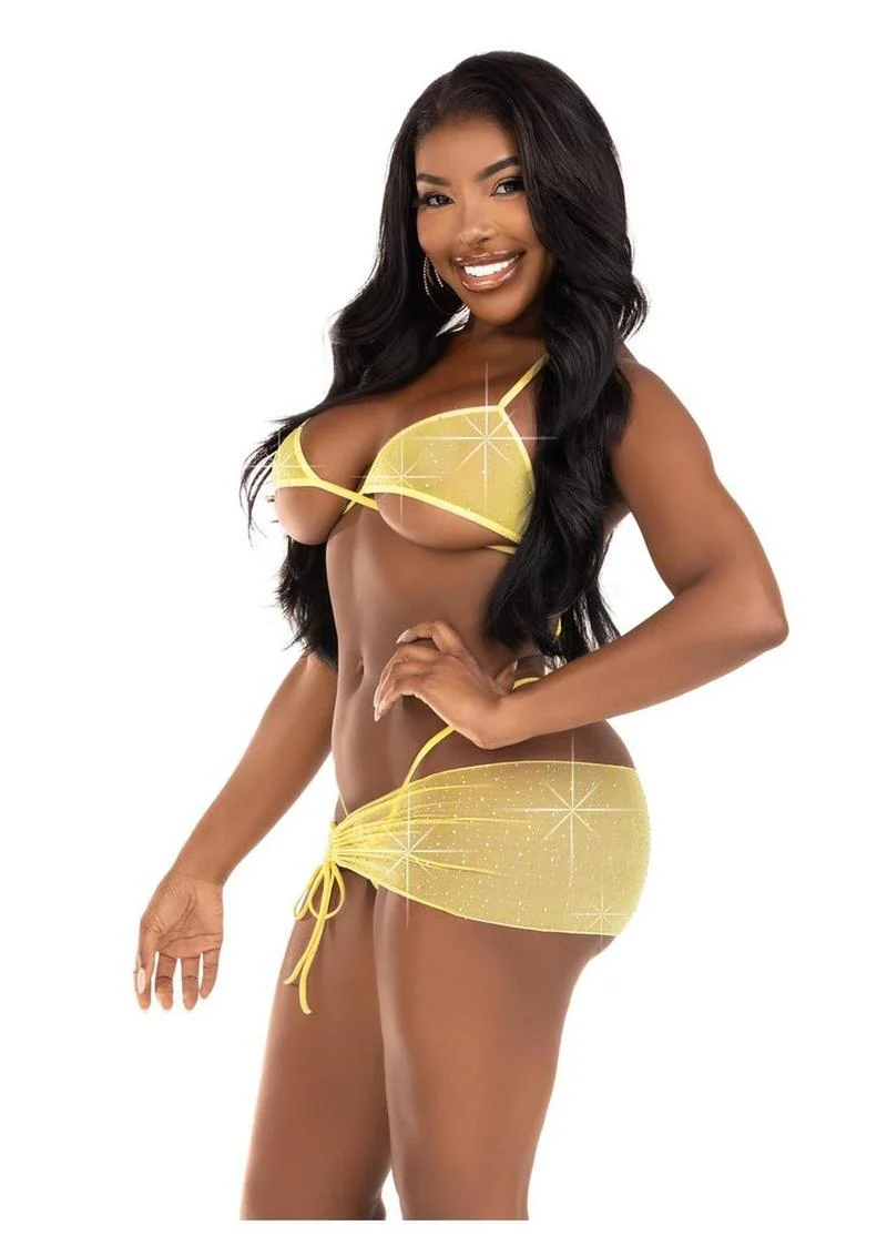 Leg Avenue Rhinestone Mesh Wrap Around Bra Top, G-String Panty, and Ruched Tie Sarong (3 Piece) - Medium/Large - Baby - Image 2