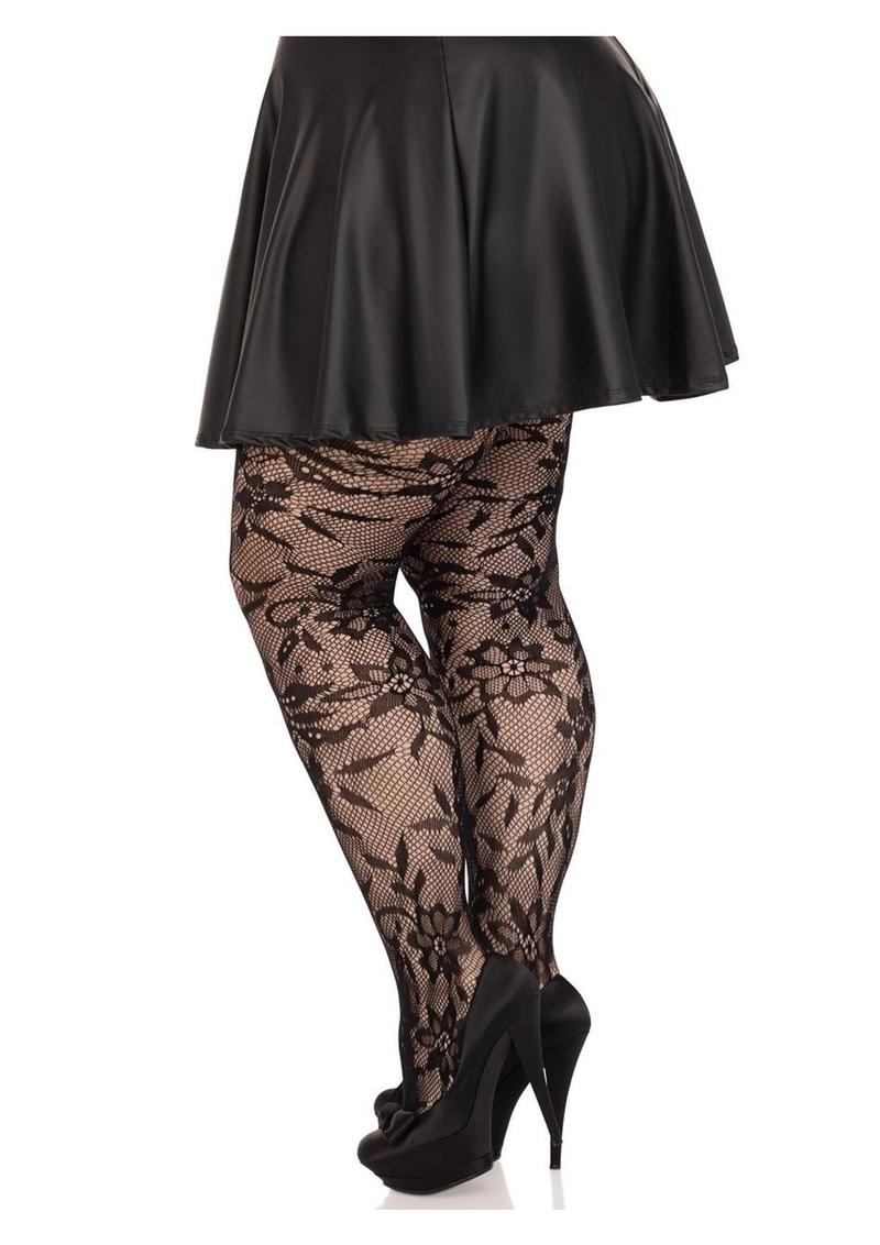 Leg Avenue Seamless Chantilly Floral Lace Tights - 1x-2x - Image 2